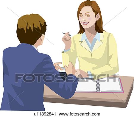 A Businessman and a Businesswoman having a meeting, Illustrative Technique View Large Illustration Clip Art - A Businessman and a Businesswoman having a meeting, Illustrative Technique. Fotosearch