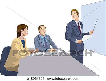 Stock Illustration - A Businesswoman and Two Businessmen having a meeting, Illustrative Technique. Fotosearch