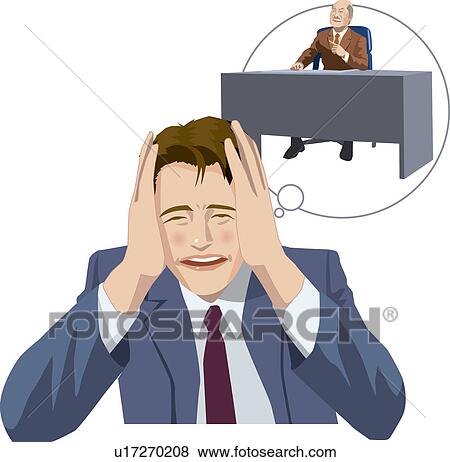 Businessman in trouble thinking about his boss, Illustrative Technique View Large Illustration Stock Illustration - Businessman in trouble thinking about his boss, Illustrative Technique. Fotosearch