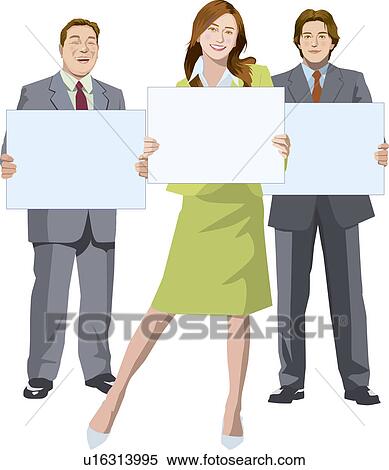 Businesswoman and Two Businessmen holding a Whiteboard, Illustrative Technique View Large Illustration Stock Illustration - Businesswoman and Two Businessmen holding a Whiteboard, Illustrative Technique. Fotosearch