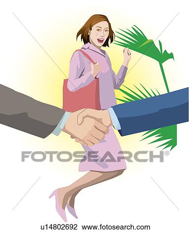 Businesswoman being pleased at success of negotiation, Illustrative Technique View Large Illustration Drawing - Businesswoman being pleased at success of negotiation, Illustrative Technique. Fotosearch