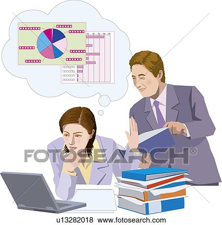 Stock Illustration - Businesswoman denying Businessassociate's question, Illustrative Technique. Fotosearch