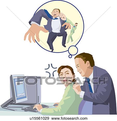 Stock Illustration - Businesswoman getting angry with her boss, Illustrative Technique. Fotosearch