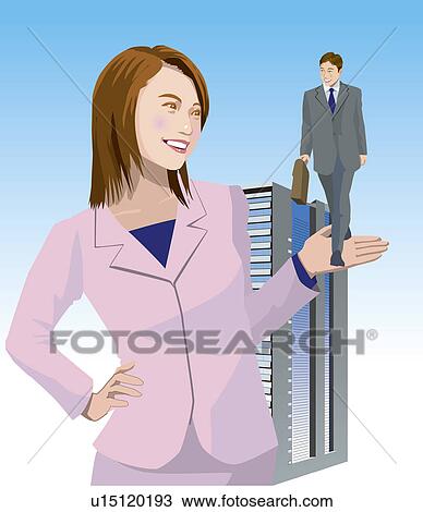 Businesswoman holding a businessman in her Hand, Illustrative Technique View Large Illustration Drawing - Businesswoman holding a businessman in her Hand, Illustrative Technique. Fotosearch