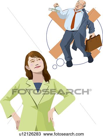 Businesswoman thinking about her drunk boss, Illustrative Technique View Large Illustration Drawing - Businesswoman thinking about her drunk boss, Illustrative Technique. Fotosearch