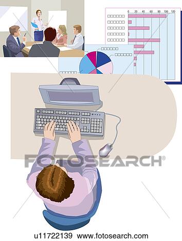 Businesswoman typing, people having meeting, Illustrative Technique View Large Illustration Stock Illustration - Businesswoman typing, people having meeting, Illustrative Technique. Fotosearch