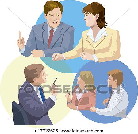 Stock Illustration - Businesswomen and Businessmen having Meetings, Illustrative Technique. Fotosearch