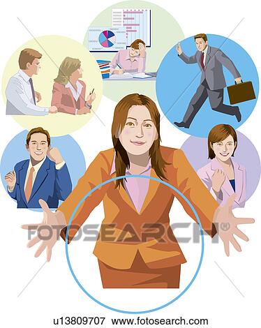 Group of people working, Illustrative Technique View Large Illustration Stock Illustration - Group of people working, Illustrative Technique. Fotosearch