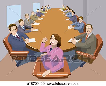 Stock Illustration - Several People in the Meeting room, laughing, Illustrative Technique. Fotosearch
