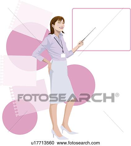 Clipart - Young Businesswoman having a Presentation, Illustrative Technique. Fotosearch