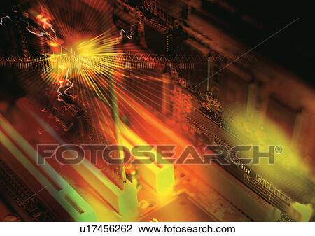 Drawing - Circuit Board Computer Chip, Computer Equipment, Illustration. Fotosearch