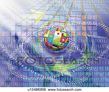 Stock Photo - Ball constructed with various national flags and image of computer language, Computer Graphics, composition. Fotosearch