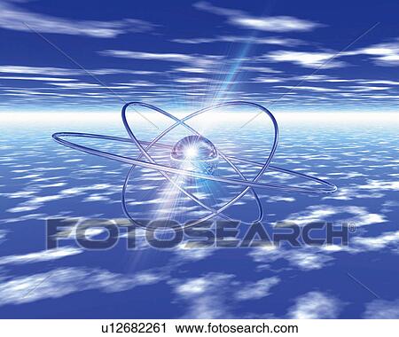 Stock Image - Ball in three loops floating in the air, Computer Graphics, composition. Fotosearch