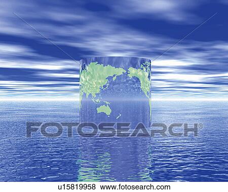 Cylinder solid with world map in the sea, Computer Graphics, composition View Large Photo Image Stock Photo - Cylinder solid with world map in the sea, Computer Graphics, composition. Fotosearch