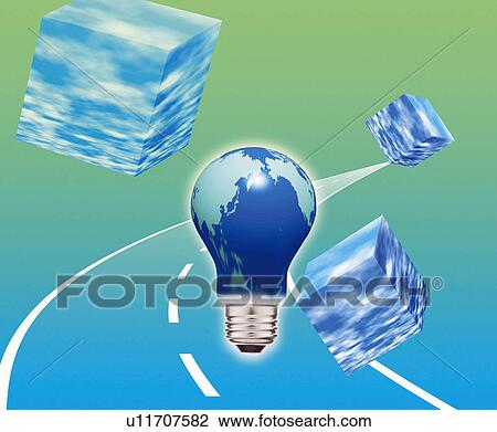 Electric bulb and cubes floating over the curved road, Computer Graphics, composition View Large Photo Image Stock Image - Electric bulb and cubes floating over the curved road, Computer Graphics, composition. Fotosearch