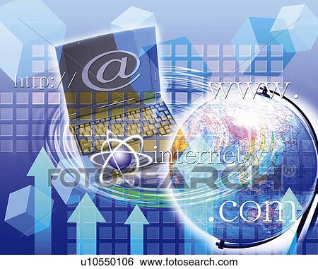 Stock Photograph - Globe and laptop with image of web address, Computer Graphics, composition. Fotosearch