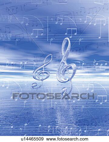 Stock Photo - Sea with image of musical note and sheet, Computer Graphics, composition. Fotosearch