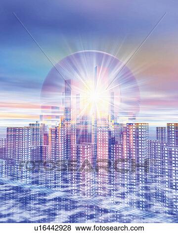 Sunshine and skyscrapers, Computer Graphics, composition View Large Photo Image Stock Photo - Sunshine and skyscrapers, Computer Graphics, composition. Fotosearch