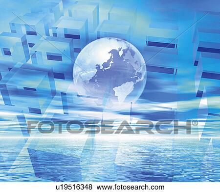 The earth and lines of cubes with image of sea, high angle view, Computer Graphics, composition View Large Photo Image Stock Photo - The earth and lines of cubes with image of sea, high angle view, Computer Graphics, composition. Fotosearch