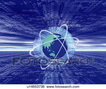 Stock Photograph - The earth in loops and image of computer, Computer Graphics, composition. Fotosearch