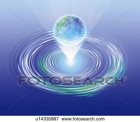 The earth over wake of water surface, Computer Graphics, composition View Large Photo Image Stock Photo - The earth over wake of water surface, Computer Graphics, composition. Fotosearch