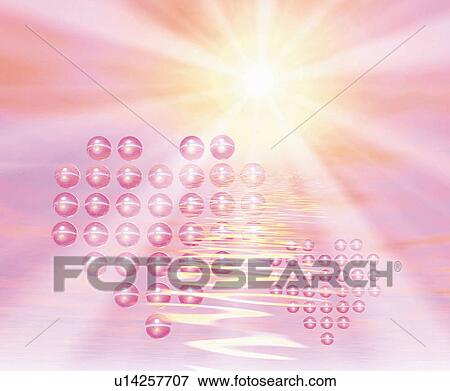Stock Photo - Two hearts constructed with balls floating in the sky, front view, Computer Graphics, composition. Fotosearch