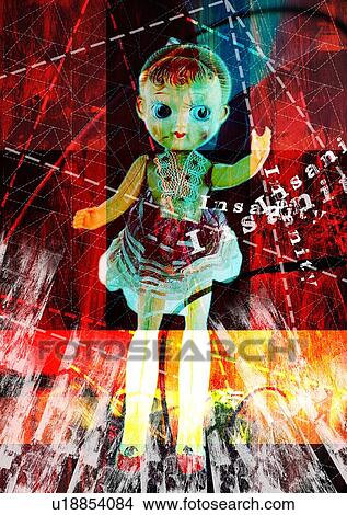 Doll superimposed on a geometric pattern View Large Photo Image Picture - Doll superimposed on a geometric pattern. Fotosearch