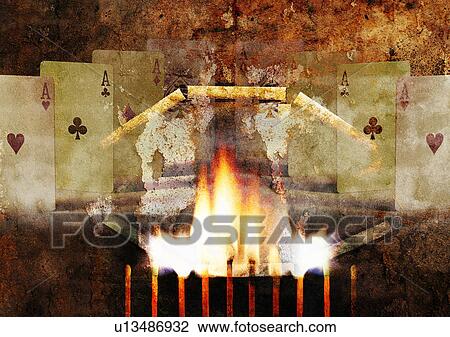 Stock Image - Fireworks superimposed on playing cards. Fotosearch