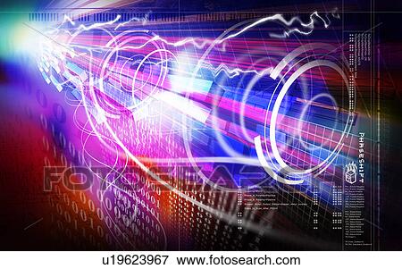 Stock Illustration - White rings superimposed on a background of binary code. Fotosearch