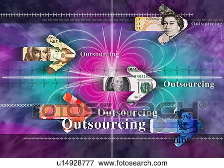 Stock Photo - Close-up of arrows superimposed on currency notes. Fotosearch