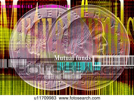Stock Image - Close-up of coins superimposed on a striped pattern. Fotosearch