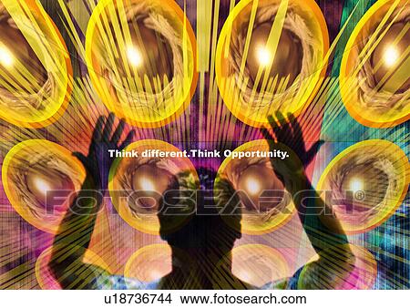 Picture - Close-up of human form superimposed on a pattern of circles. Fotosearch