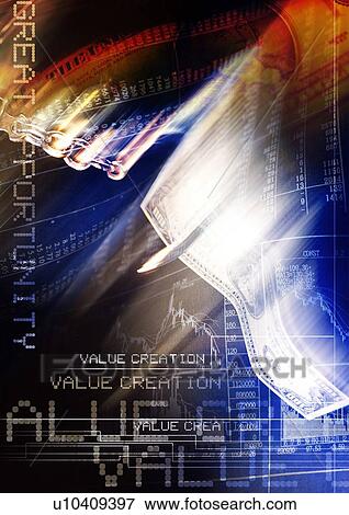 Stock Photo - Close-up of text superimposed on a dark background. Fotosearch