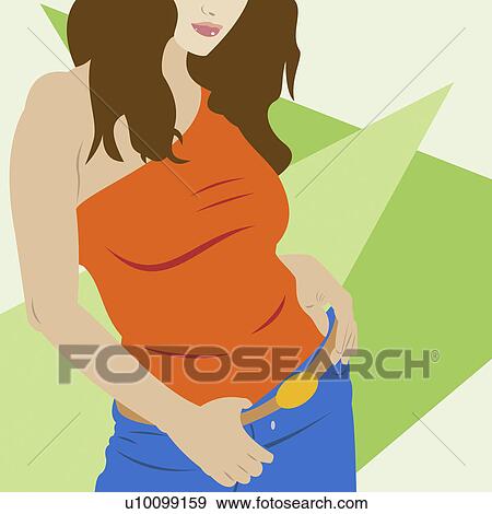 クローズアップ の A 若い女性 ポーズを取る イラスト U Fotosearch