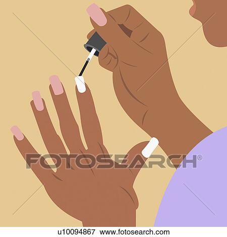 Close-up of a woman applying nail polish on her fingernails View Large Illustration Stock Illustration - Close-up of a woman applying nail polish on her fingernails. Fotosearch
