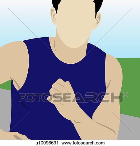 Clip Art - Close-up of a young man jogging. Fotosearch