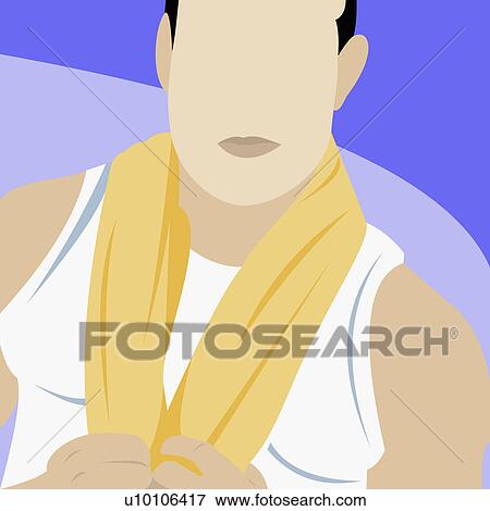 Stock Illustration - Close-up of a young man with a towel around his neck. Fotosearch