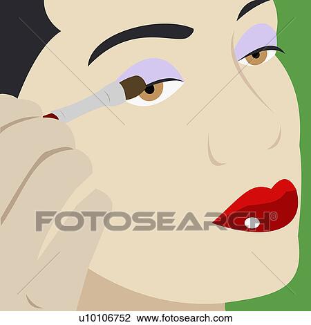 Close-up of a young woman applying eyeshadow View Large Illustration Drawing - Close-up of a young woman applying eyeshadow. Fotosearch