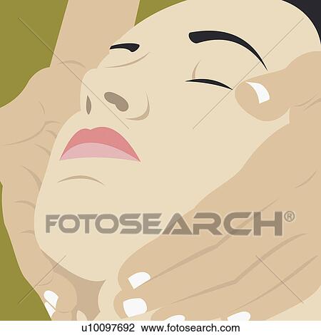 Drawing - Close-up of a young woman getting a facial. Fotosearch