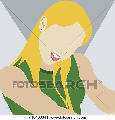 Close-up of a young woman smiling View Large Illustration Clip Art - Close-up of a young woman smiling. Fotosearch
