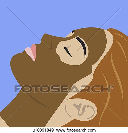 Stock Illustration - Close-up of a young woman wearing a facial mask. Fotosearch
