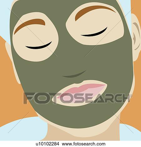 Stock Illustration - Close-up of a young woman wearing a facial mask. Fotosearch
