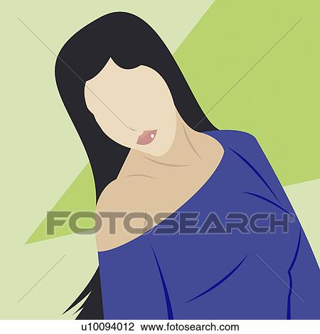 Drawing - Close-up of a young woman wearing a top. Fotosearch