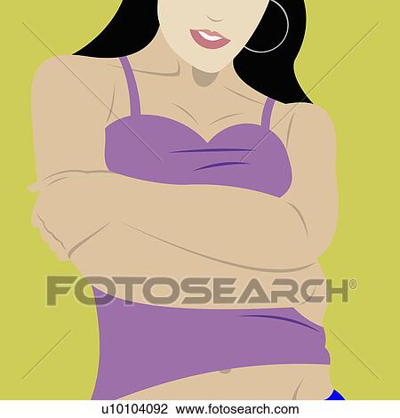 Drawing - Close-up of a young woman with her arms crossed. Fotosearch