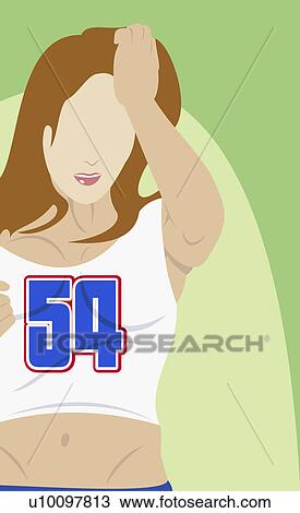 Drawing - Close-up of an athlete with her head in her hands. Fotosearch