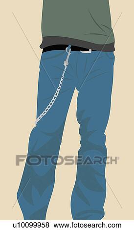 Stock Illustration - Low section view of a man with a keychain hanging from the belt loop of his trouser. Fotosearch