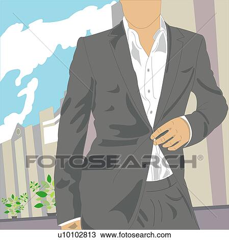 Mid section view of a businessman unbuttoning his coat View Large Illustration Drawing - Mid section view of a businessman unbuttoning his coat. Fotosearch