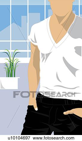 Mid section view of a man standing with his hands in his pockets View Large Illustration Stock Illustration - Mid section view of a man standing with his hands in his pockets. Fotosearch