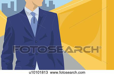 Mid section view of a man walking in a street View Large Illustration Drawing - Mid section view of a man walking in a street. Fotosearch