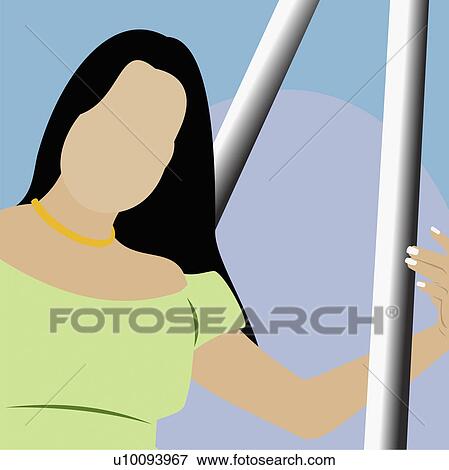 Stock Illustration - Portrait of a young woman sitting on a swing. Fotosearch